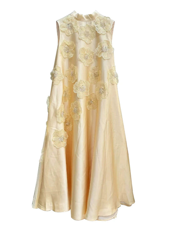 Modphy Women Loose Sequin Flower Splicing Long Dress Sleeveless Maxi Vestidos Retro Dress Casual Solid Baggy Sundress 2025 Beauty hair & fashionfj