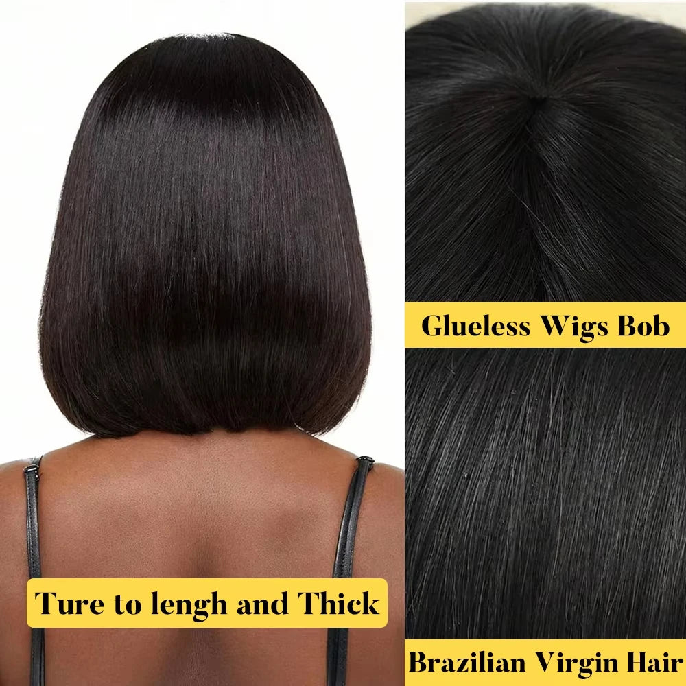 Bone Straight Wig With Bangs Brazilian Fringe Bob Human Hair Wigs Full Machine Made Wigs Short Bob Wig For Women On Clearance