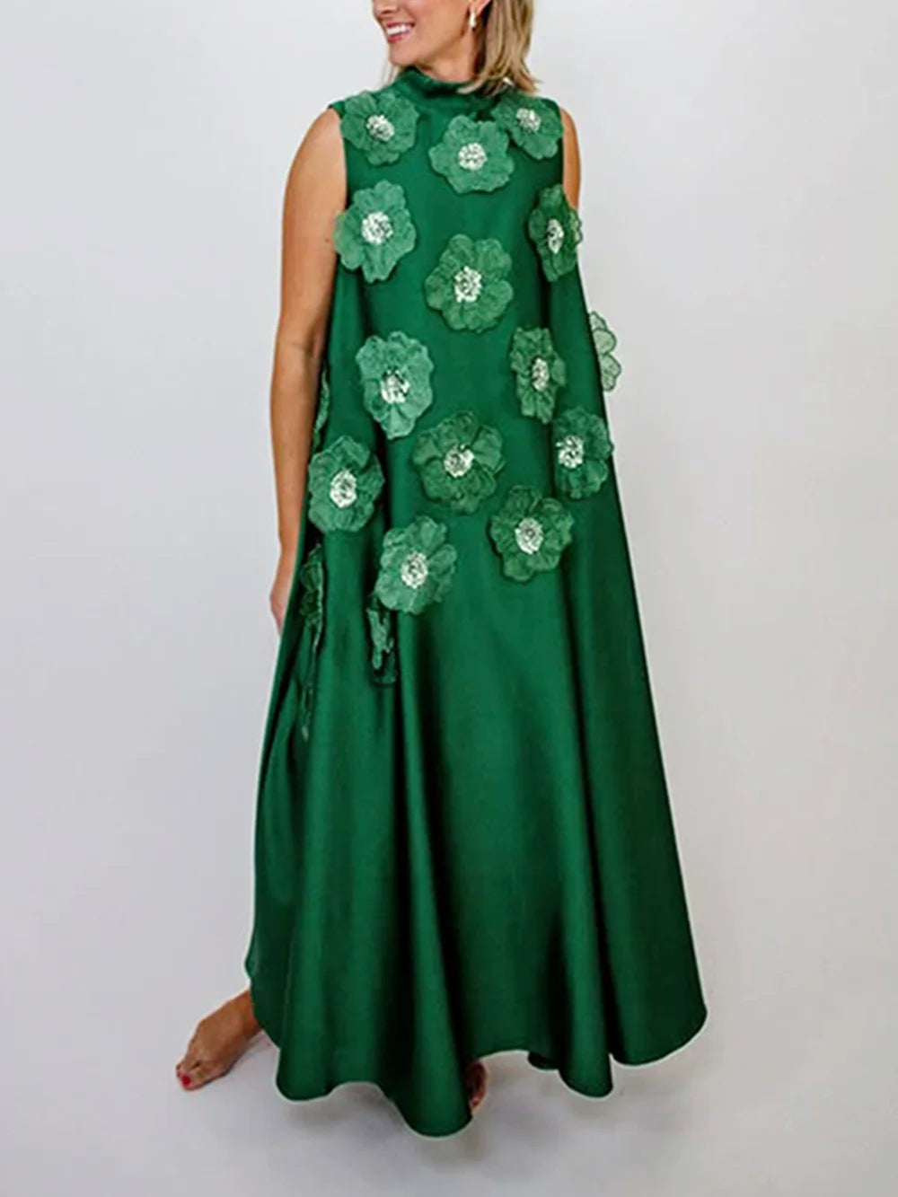 Modphy Women Loose Sequin Flower Splicing Long Dress Sleeveless Maxi Vestidos Retro Dress Casual Solid Baggy Sundress 2025 Beauty hair & fashionfj
