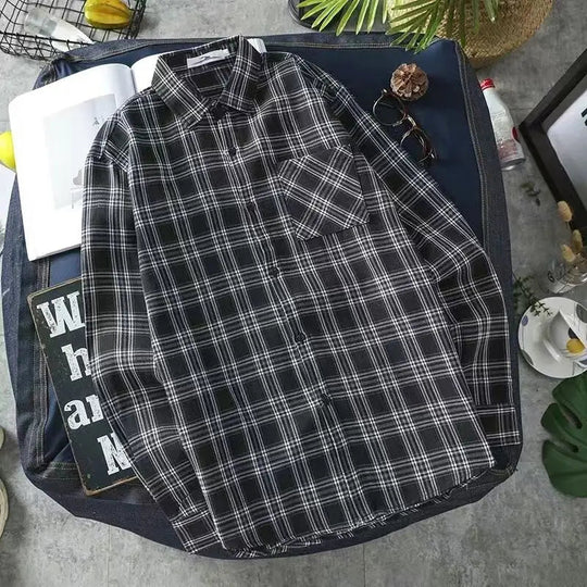 Long Sleeve Men's Shirt and Blouse Cargo Clothes with Pocket Plaid Male Top Luxury Button Aesthetic Sleeves Fashion 2024 Vintage Beauty hair & fashionfj