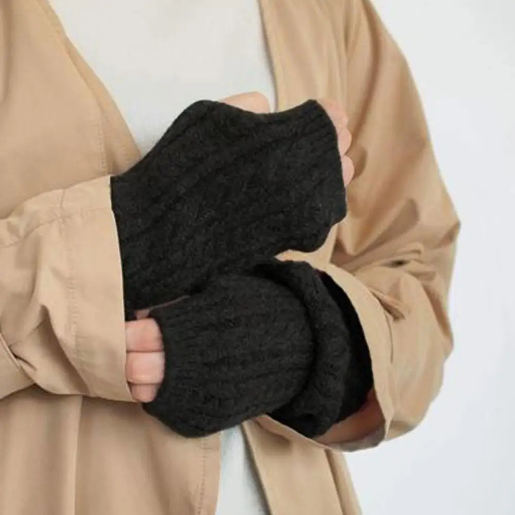 Fingerless Gloves with Arm Warmers, Winter Cable Knit Touchscreen Gloves for Men & Women, Thermal Wrist Warmers, Unisex Gloves