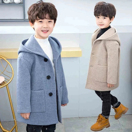 Winter Woolen Jacket For Boy New 2024 Korean Version Fashion Thickening Handsome Mid-Length Keep Warm Casual Children&