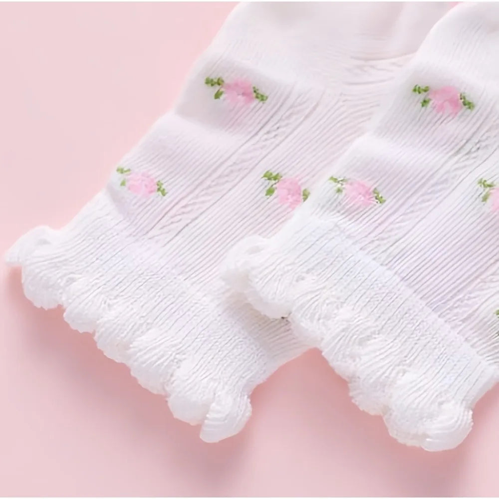 5 pairs of girls' summer thin socks, children's lace butterfly breathable mesh socks
