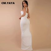 CM.YAYA Women Sleeveless Cross V-neck Ruched Stacked Midi Maxi Long Bodycon Dress 2025 Holiday Birthday Party Evening Dresses Beauty hair & fashionfj