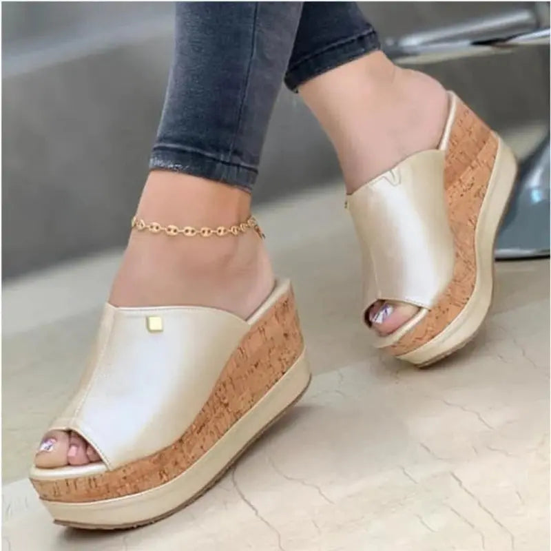Slippers Summer 1 Wedges  Retro Fish Mouth Large Size Sandals Women High Heel Platform Solid Color Plus Size Shoes Sandalias Beauty hair & fashionfj