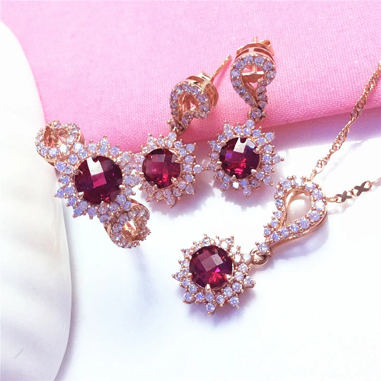 585 Purple Gold Plated 14K Rose Gold Chain Ruby Set necklace earrings rings luxury ladies wedding engagement jewelry Beauty hair & fashionfj