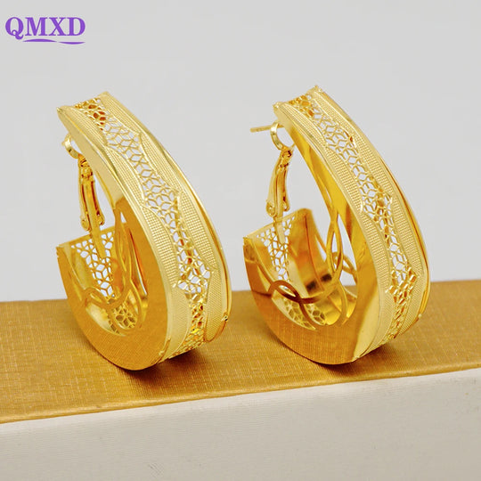 Fashion Dubai Jewelry Sets Gold Color Pendant Copper Classic Earrings Necklace For Women Daily Wear Party Anniversary Gifts