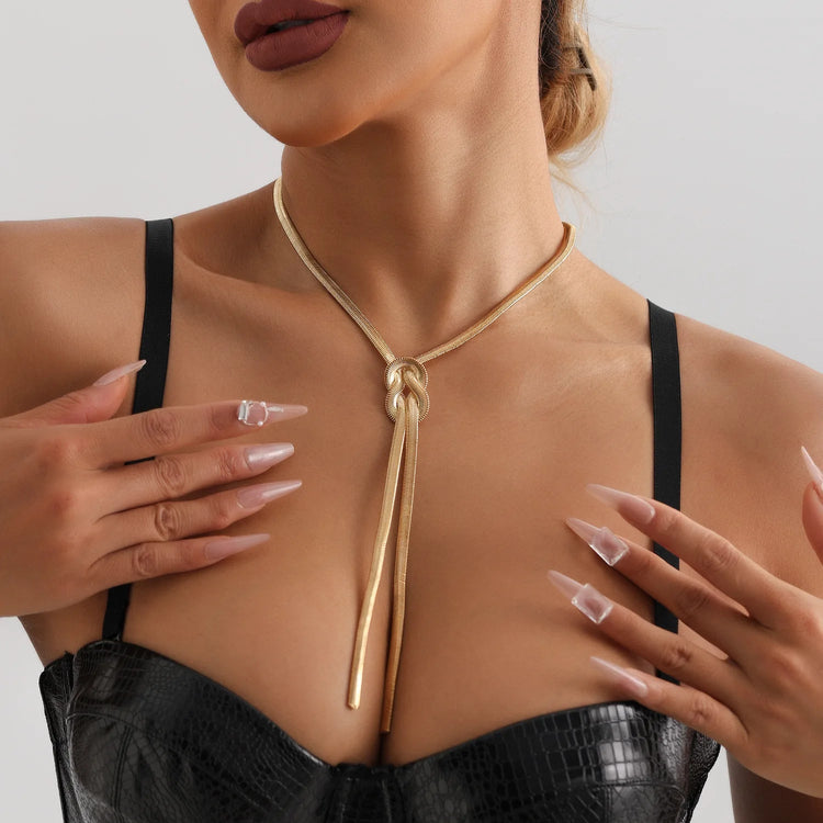 Gold Thick Necklace Women Neck Chains Twist Knot Choker Party Punk Geometric Clavicle Collar Beauty hair & fashionfj