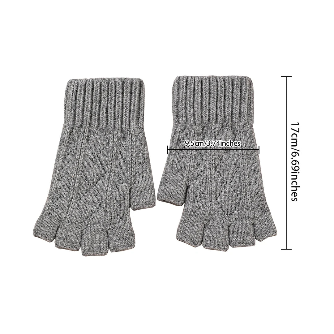 Rimiut Women Fashion Autumn Winter Half finger gloves knitted with grid pattern Solid color gloves