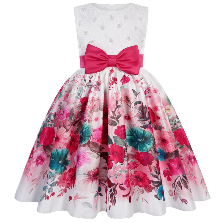 Summer Girls Dress Printed Wrought Fabricr Bow Girls Princess Dress Specialty Walking Little Host Dresses, For 2-10 Years Old Beauty hair & fashionfj
