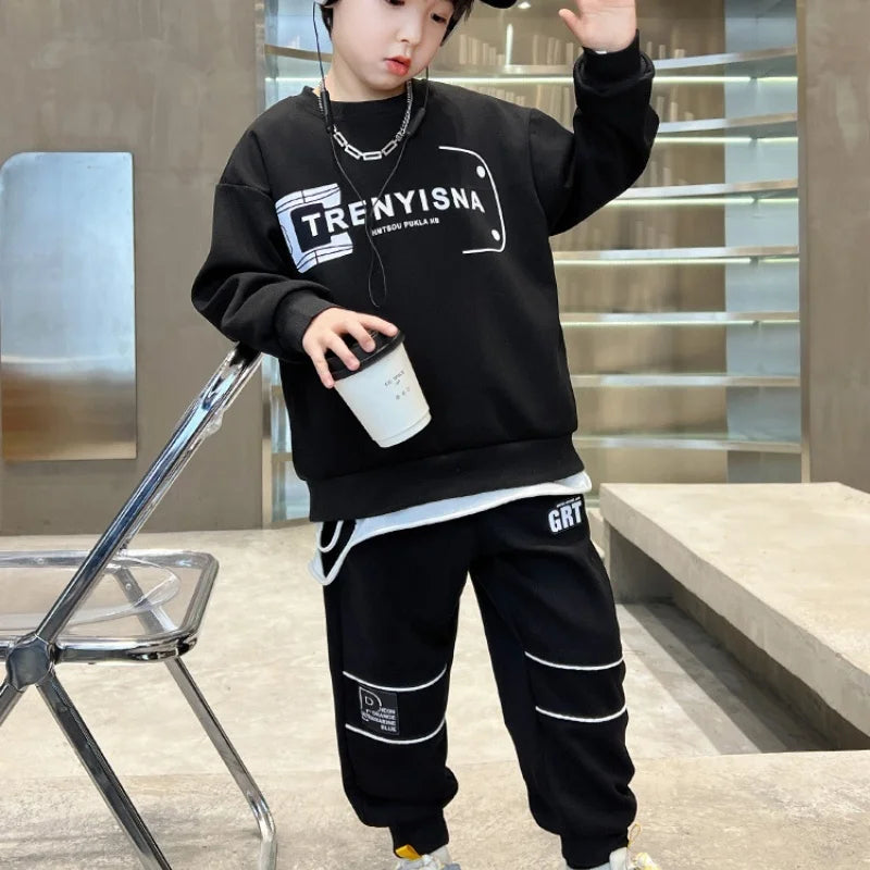 Boys Sweatshirts +Pants Kids Suits 2PCS/Set Cotton 2025 White Spring Autumn Outfits Teenagers Holiday Jogging Suit Children Clot Beauty hair & fashionfj