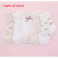 5 pairs of girls' summer thin socks, children's lace butterfly breathable mesh socks