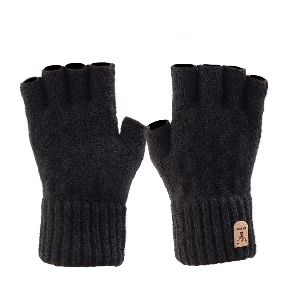 Women's winter gloves, thickened men's outdoor cycling gloves, connected finger gloves, half finger gloves, cotton new style