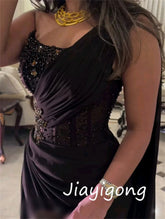 Customized Exquisite Jersey Sequined Pleat A-line One-shoulder Long Dresses Bespoke Occasion High Quality Beauty hair & fashionfj