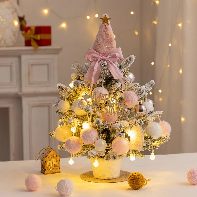 Christmas Tree DIY Set 35/45cm Xmas tree with LED Lights Tabletop Ornament for Navidad Party Pine Flocked Snow Tree Decora Gift