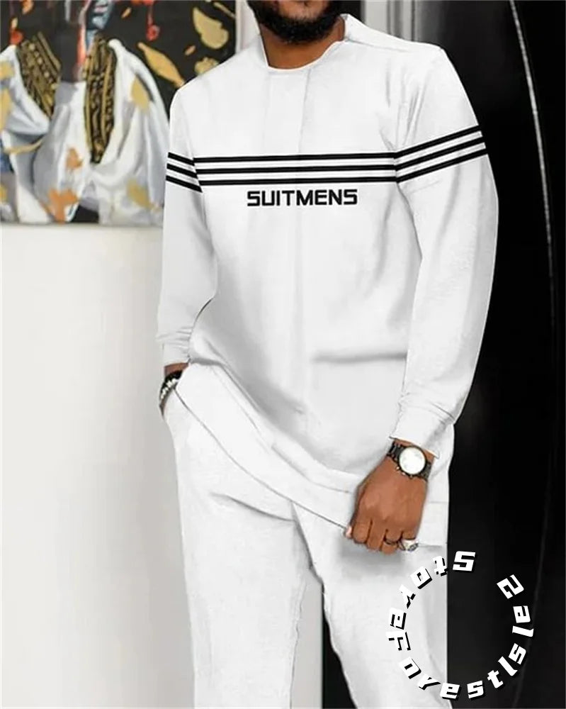 Men Tracskuit Set 2-piece Striped 3D Printed Casual Walking Suit Fashion Streetwear Long Sleeve T-Shirt Trousers Outfits Beauty hair & fashionfj