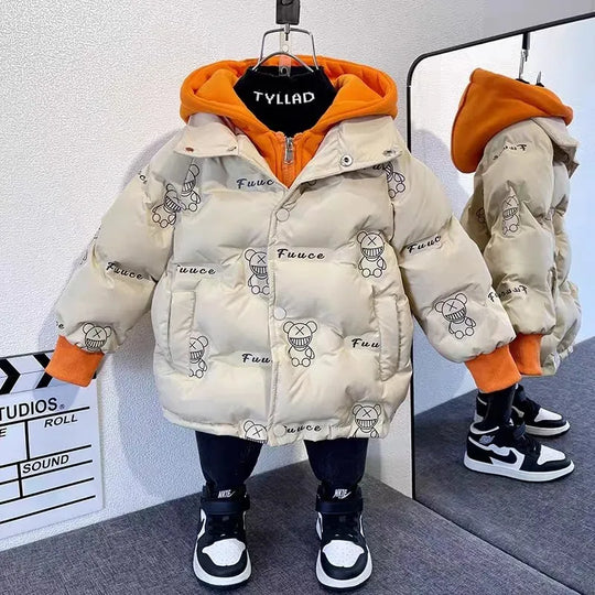 Winter jacket for Boys Girls Medium Length Down Jacket NewThickened Hooded Coat Big Childrens Kids Jacket 2-9Years