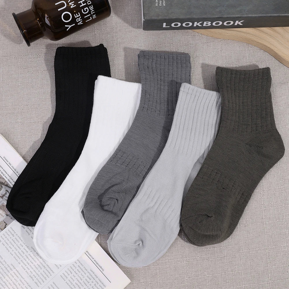 1/3pairs Cotton Men Socks Sport Mid Tube Autumn Winter Knitted Warm Cold-proof Stocking Black White Gray Simple Indoor Floor Sox
