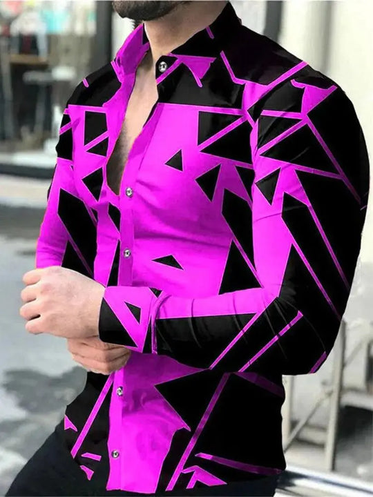 Luxury shirt men's party casual shirt social men's shirt lapel button yellow line shirt printed black long-sleeved men's shirt Beauty hair & fashionfj