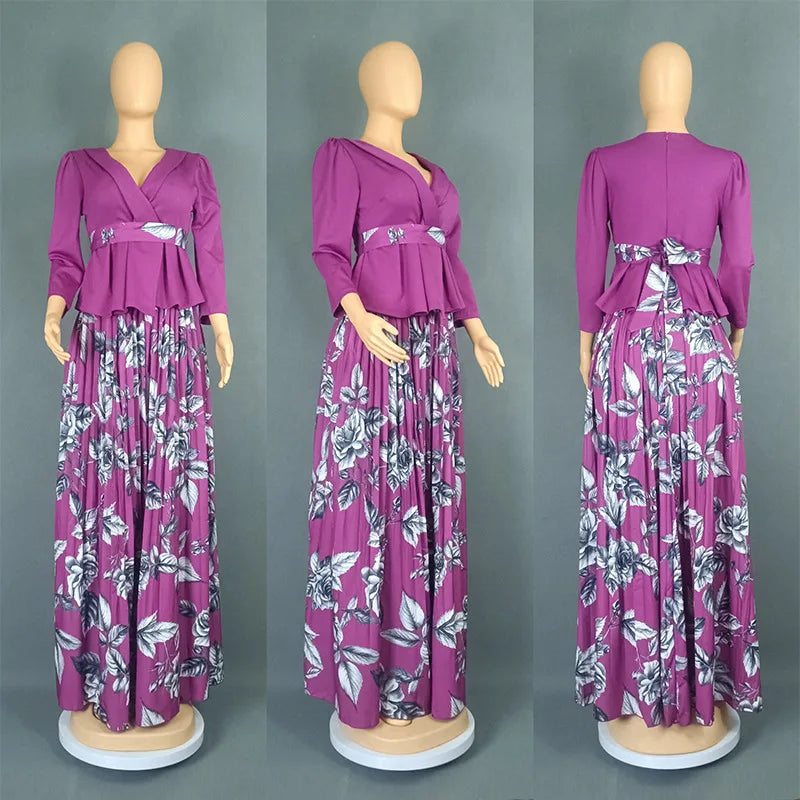 2 Piece African Clothes for Women Summer Fashion African Half Sleeve V-neck Polyester Printing Top Long Skirt Matching Sets 2025 Beauty hair & fashionfj