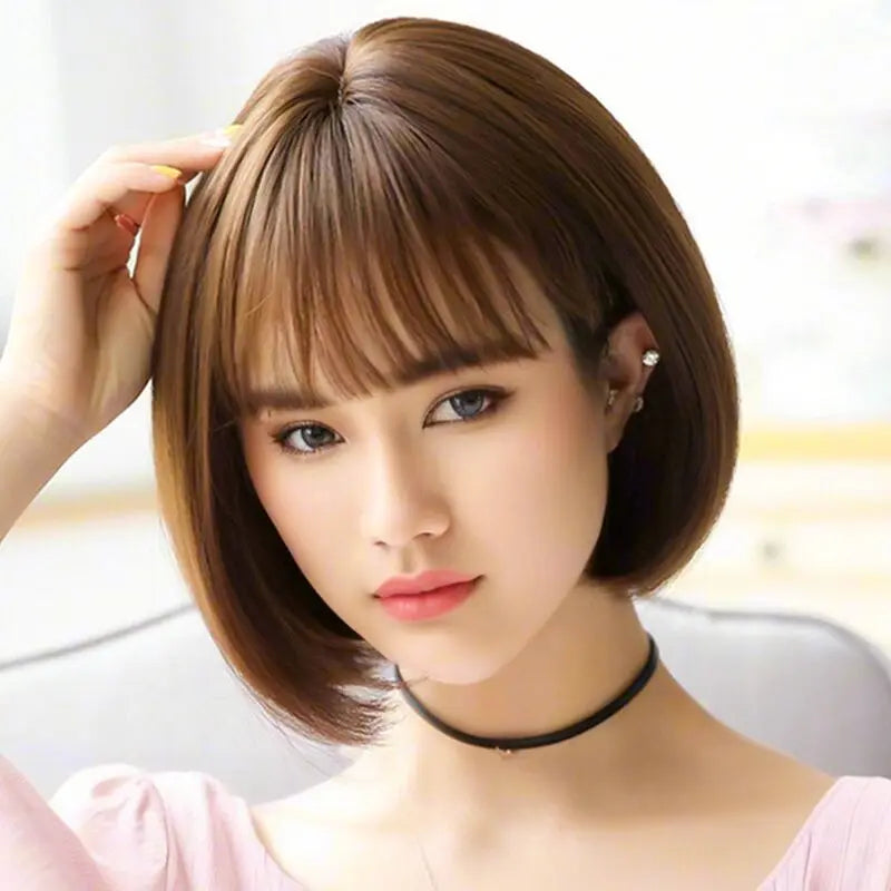12 Inch Women's Fashionable Bob Wig - Natural Straight Hair , Heat Resistant Synthetic Fiber, Suitable for All Ethnicities