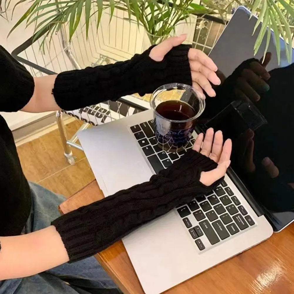 Fingerless Gloves with Arm Warmers, Winter Cable Knit Touchscreen Gloves for Men & Women, Thermal Wrist Warmers, Unisex Gloves