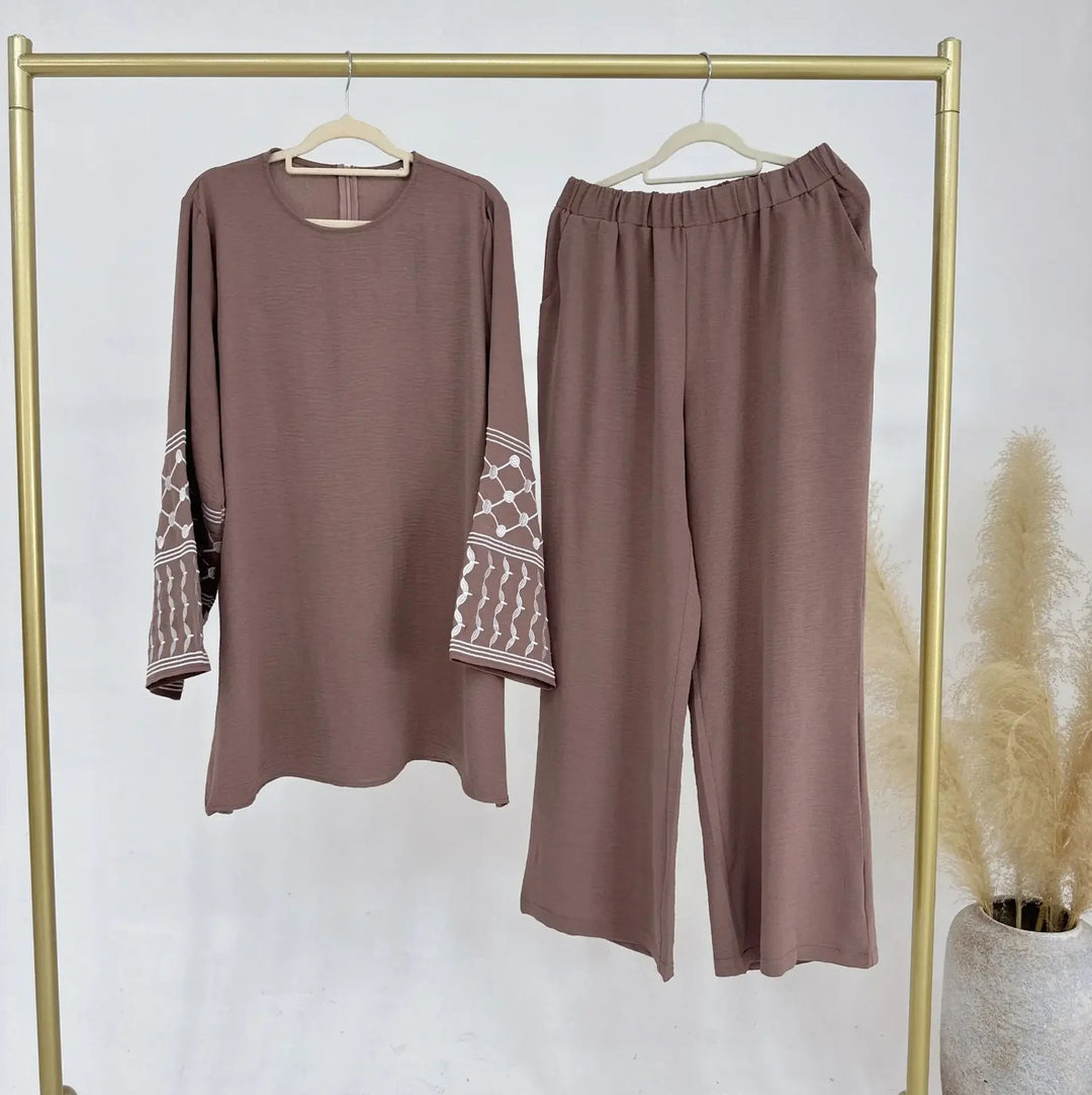 2PCS Embroidery Muslim Women Long Sleeve Tops Pants Set Dubai Turkey Outfits Islamic Clothing Kebaya Eid Ramadan Robe Abaya Suit Beauty hair & fashionfj