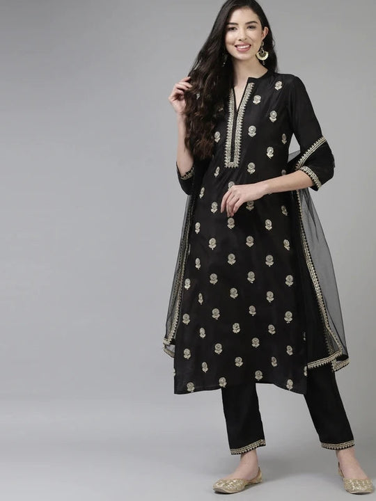 Indian women's silk cotton 3-piece set with distinctive ethnic clothing, side jabi set with embroidered Indo Pakistani style, 4 Beauty hair & fashionfj
