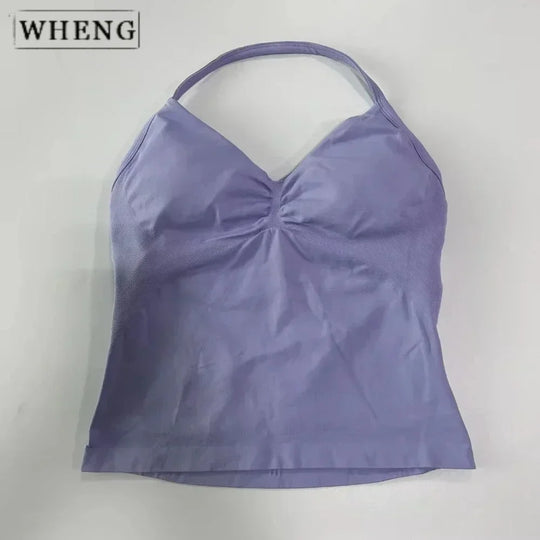 Women's Yoga Vest  Top with Bare Back and Long Straps  Backless Bra for Training  T-shirt for Running and Yoga