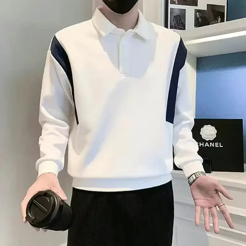Polo T Shirt for Men Winter Pullovers Oversize Man Sweatshirt Formal Big Size Business With Collar Elasticity Emo Streetwear S Beauty hair & fashionfj