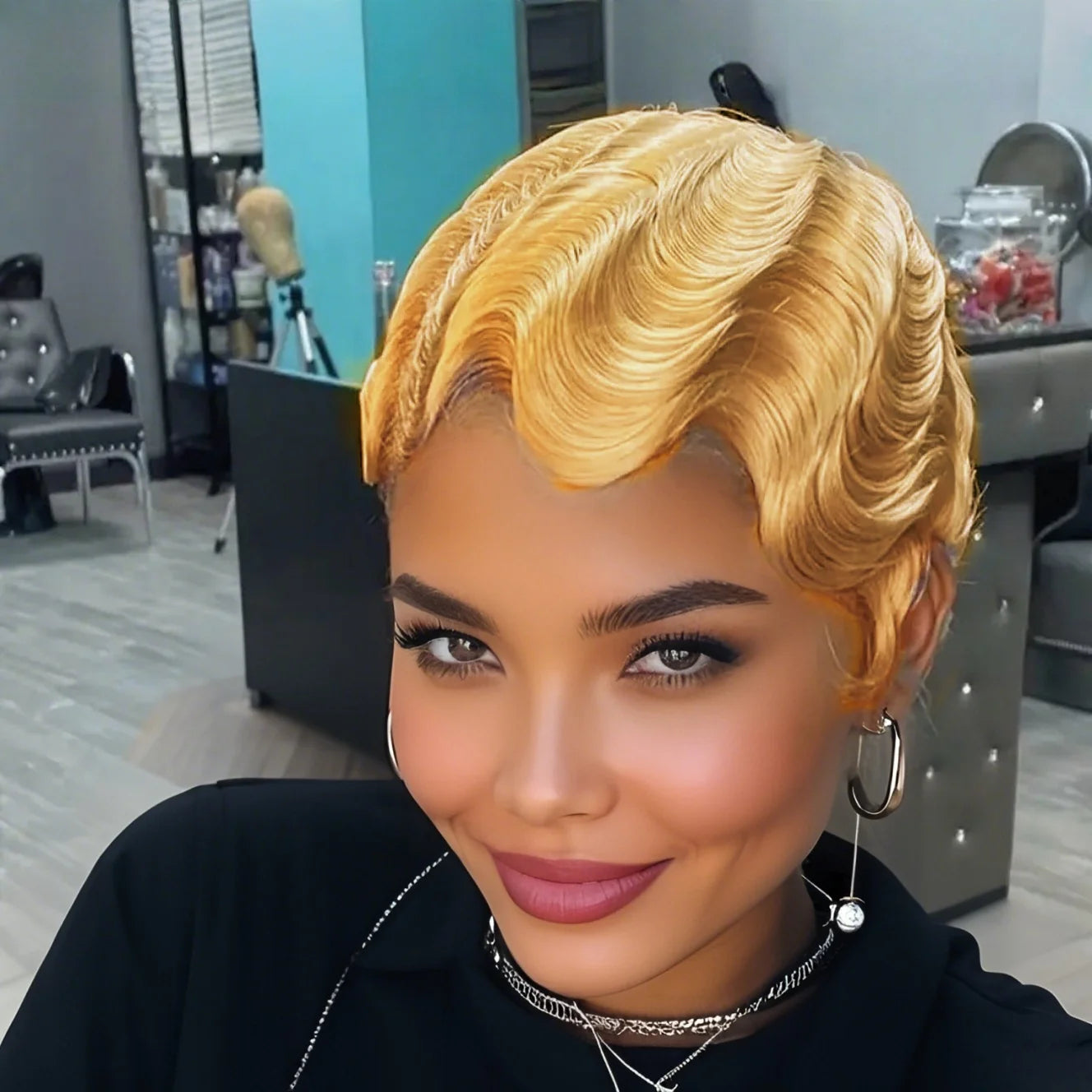 Finger Wave Wig Brazilian Short Pixie Cut Wig Human Hair Wigs For Women Full Machine Made Wig Natural Look