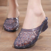 36-40 Women Slippers Summer Wedges Sandals Transparent Crystal Shoes Female Hollow Out Flip Flops Thick-soled Anti-slip Footwear Beauty hair & fashionfj