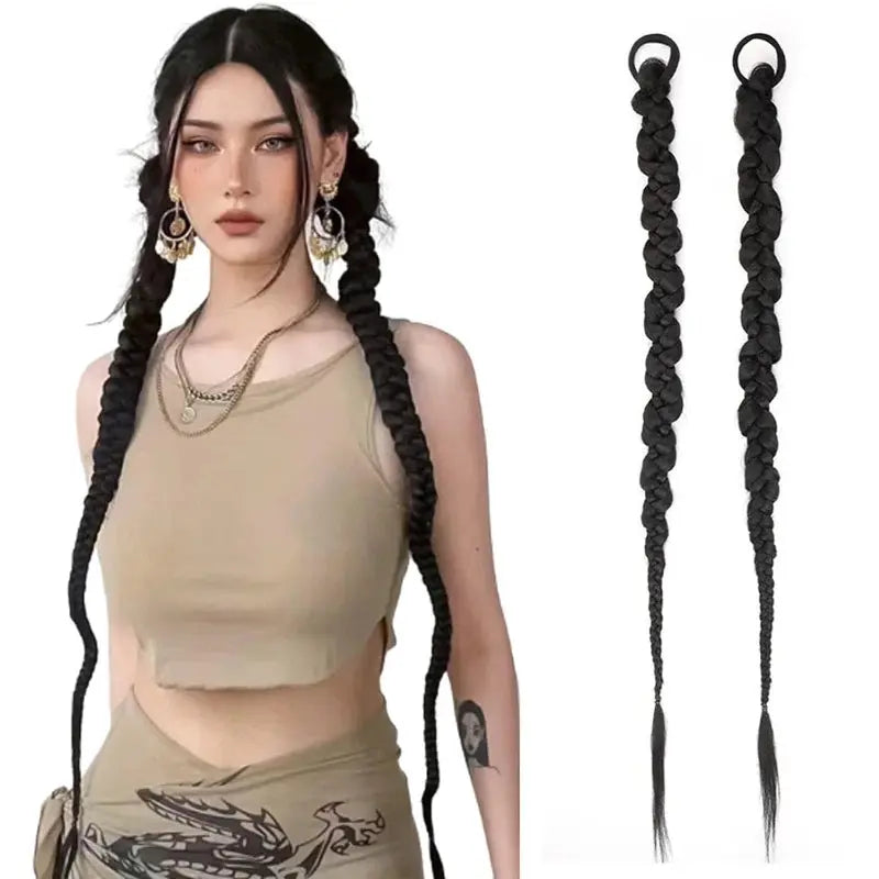 Fashion  Braided Ponytail Hair Extensions with Hair Ties for Women Twist Braid Personality Hot Girl Kink Braid Hip Hop Girl Beauty hair & fashionfj