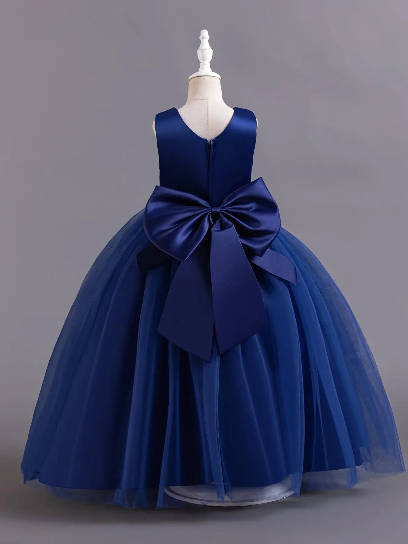 Shining Crystal Belt blue Sleeveless Long Dress for Princess Prom Bow Dresses for 3 to 12 Years Girls Beauty hair & fashionfj