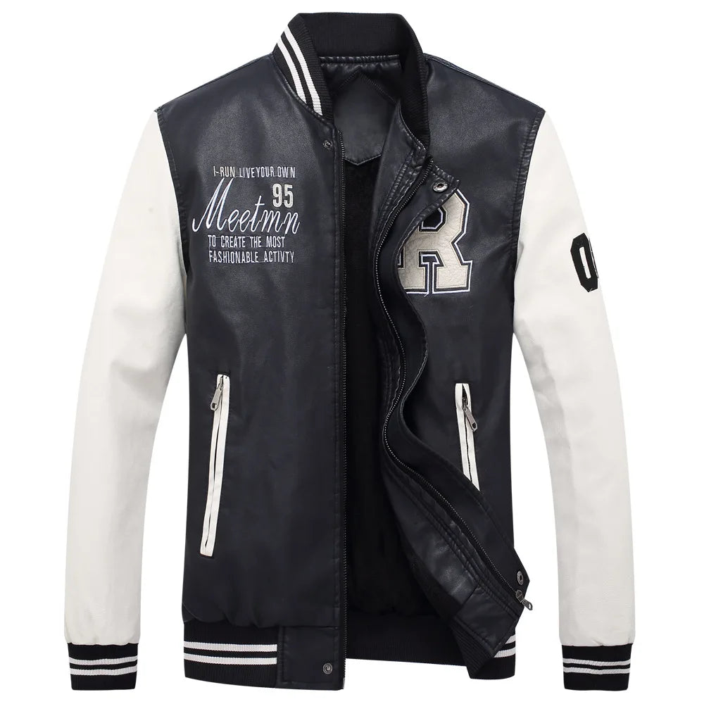Men's Baseball Collar Fashionable Motorcycle Clothing Spring Autumn Casual PU Leather Jacket Youth Style Brand Leather Coats