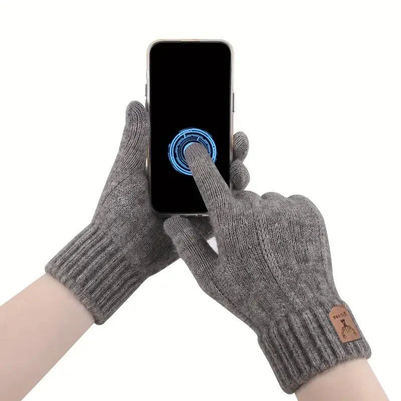 Winter Knitted Wool Warm Gloves for Men's and Women's Touch Screen Thickened Full Finger Gloves Outdoor Cycling Skiing Gloves