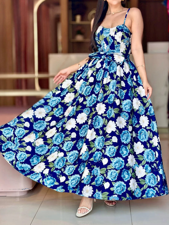 Summer Dresses for Women Tropical Print Sleeveless A-Line Dress - Vacation Style with Adjustable Thin Spaghetti Strap