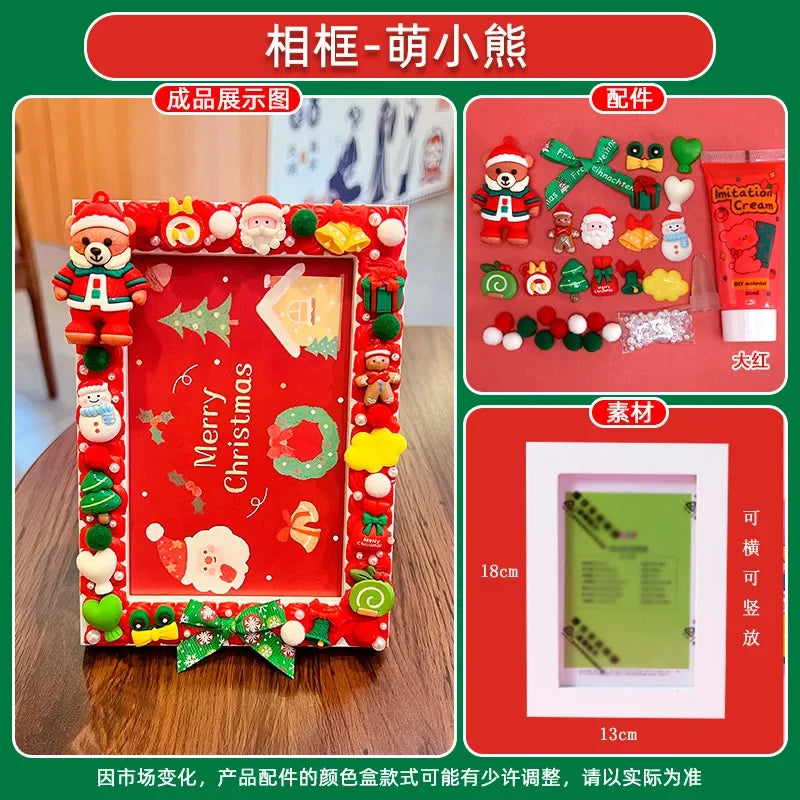 Christmas Holiday Gifts DIY  Cream Gum 6 Inches  Photo Frame Material Pack Handmade Production Cartoon Photo Frame Wooden