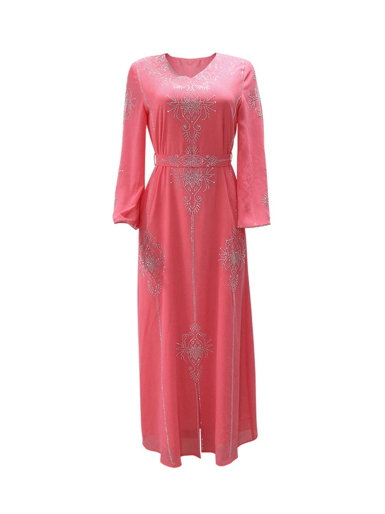 Eid Jalabiya Muslim Abaya Party Dress for Women Arab Diamond Lace-up Abayas Long Dresses Robe Woman Elegant Ramadan Vestidos Beauty hair & fashionfj