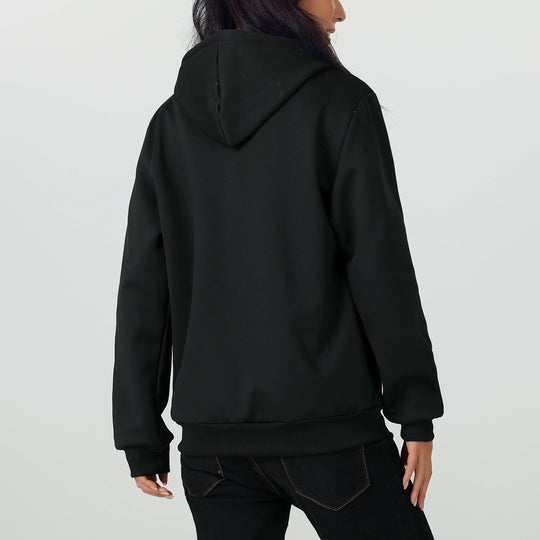 A Winter Women's Jacket, Fleece-Lined and Thickened for Warmth, Loose Casual Women's Outerwear, Polyester Fabric, Zip-Up Front, Side Zipper Pockets, Solid Color Hooded Jacket, Hidden Large Pockets Inside