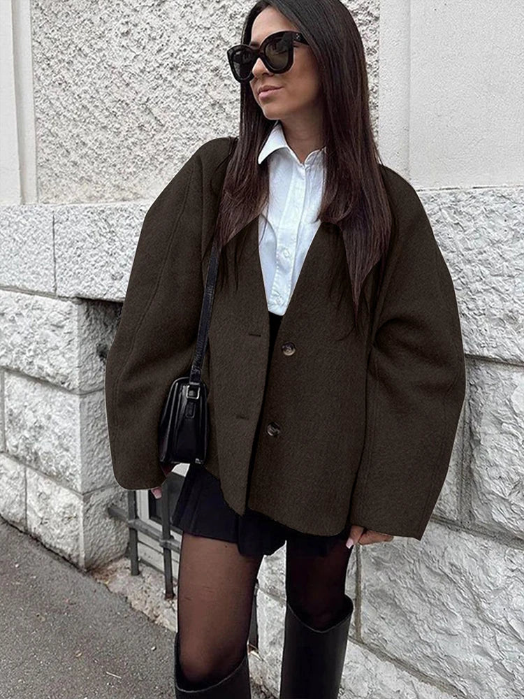 Autumn Winter New Women's Coat Top Streetwear Fashion Button Long Sleeves Coat Solid Sexy V-Neck Casual Slim Versatile Clothing