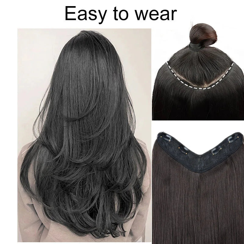 WIGSIN 22Inch Synthetic V-shaped Layered 4 Clips Long Straight Hair Extension Fashion Invisible Hairpiece Wig for Women Beauty hair & fashionfj