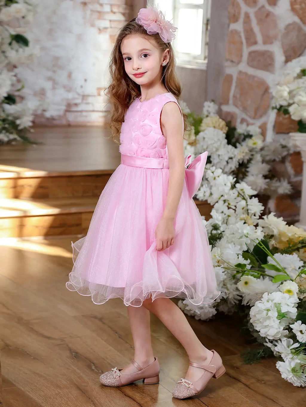 Girls Sleeveless Lace Stereoscopic Flower Ballet Short Dress Princess Birthday Party Dresses Beauty hair & fashionfj