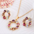 3pcs Gold Necklace Earrings Set Ladies Celebrity Simple Fashion Style Exquisite Stained Glass Diamond Circle Shape Jewelry Beauty hair & fashionfj