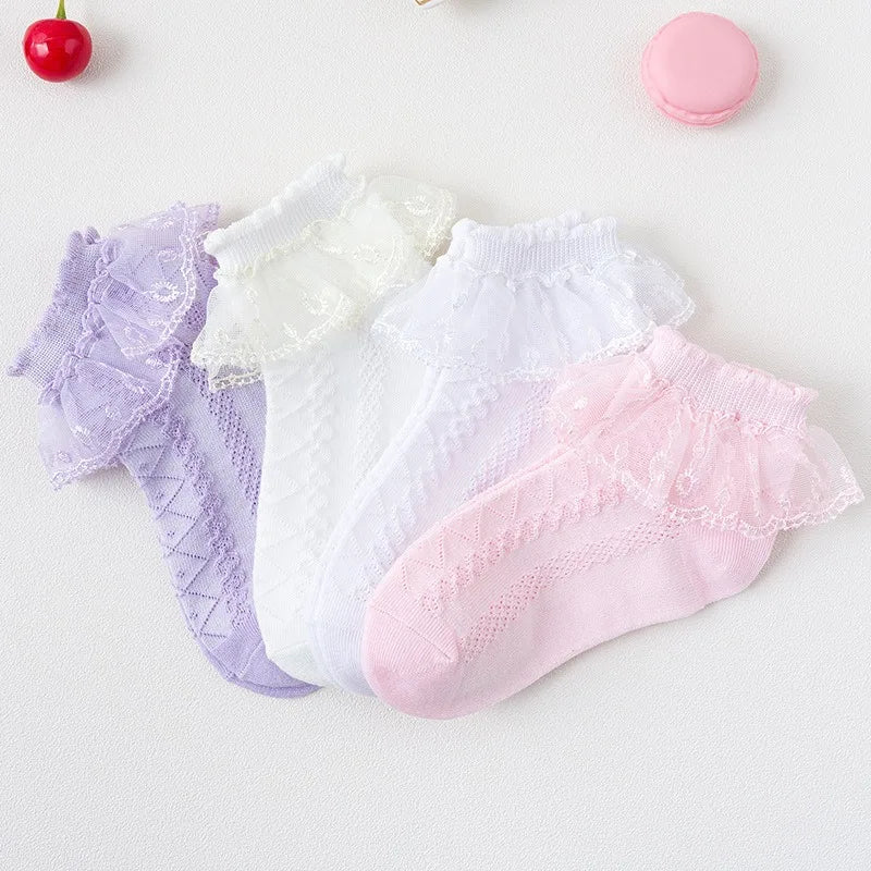 1 pair of cute lace pleated socks for kids - breathable, comfortable, and soft - an essential fashion item for girls