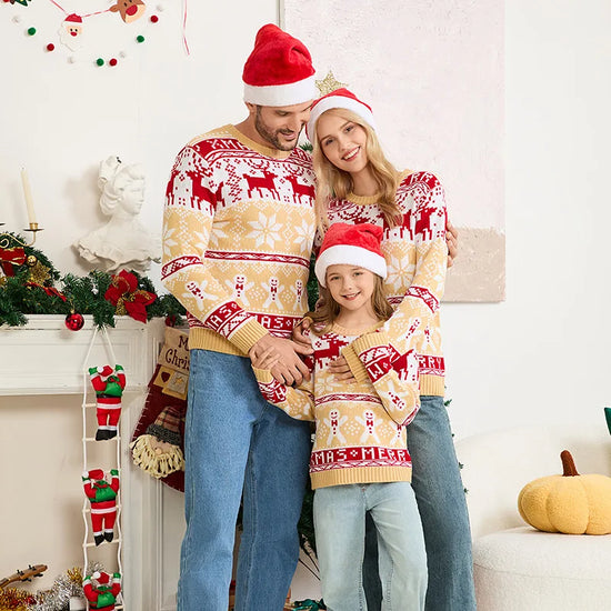 2025 Winter Cartoon Print Mom Dad Kids Matching Outfits Christmas Sweater Full Sleeve Soft Knitwear Cute Jumper Xmas Family Look