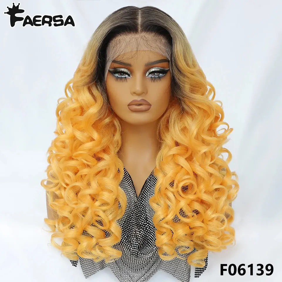 Latisha 13X6 HD 13X5X1 Synthetic Lace Front Wigs Curly Pre Plucked Lace Frontal Wig with Bangs for Women Highlight with Babyhair Beauty hair & fashionfj
