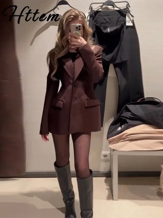 Elegant Suit Jacket Mini Skirt Sets Women Lapel Long Sleeve Single Blazers High Waist A-line Skirts 2025 Autumn Lady Outfits Beauty hair & fashionfj