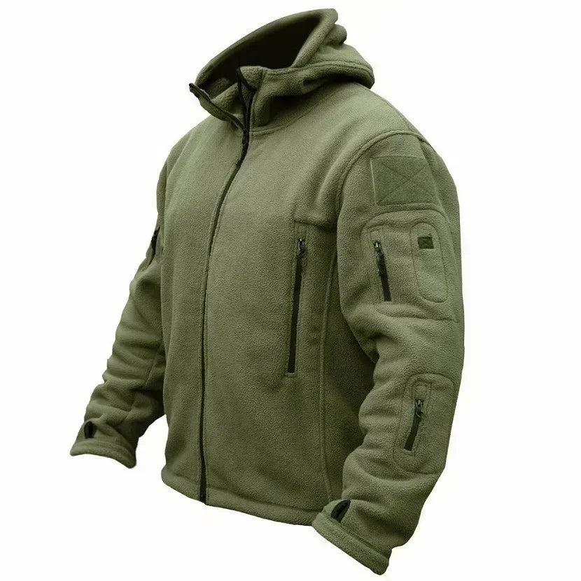 Winter Fleece Jacket Men's Military Tactical Jacket Solid Warm Fleece Coats with Hat Outdoor Sports Combat Hiking Polar Jacket