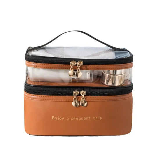 Waterproof Transparent Cosmetic Box PVC Double Layers Travel Toiletries Storage Bag PU Toiletries Organizer